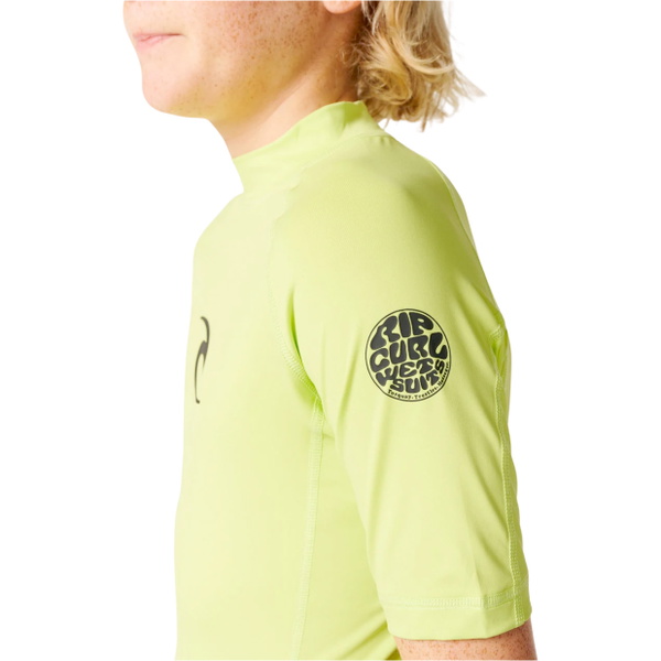 2026 Rip Curl Junior Waves UPF Short Sleeve Rash Vest 136BRV - Lime